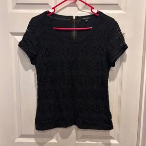 Verve Ami Womens Black Lace Front Short Sleeve Blouse XL Whimsygoth Minimalist